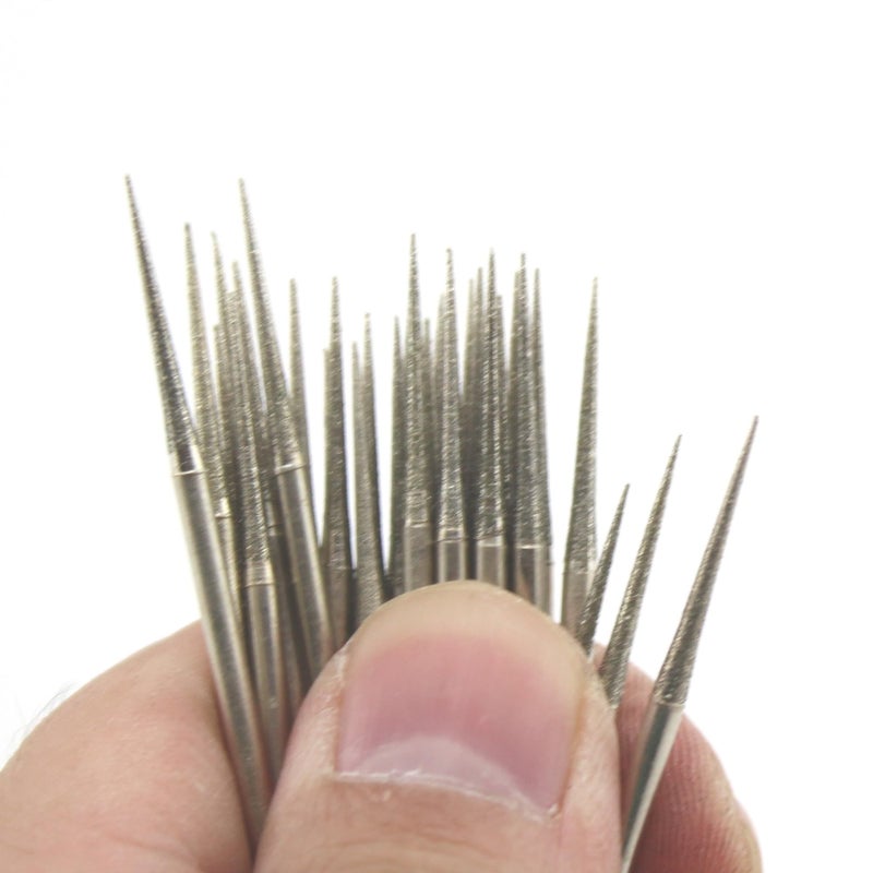 JINGLING 2.5mm Diamond Grinding Head Tapered Bits Carving Burrs Shank 3/32â€œ for Nail Drill Pack of 30Pcs - Image 1